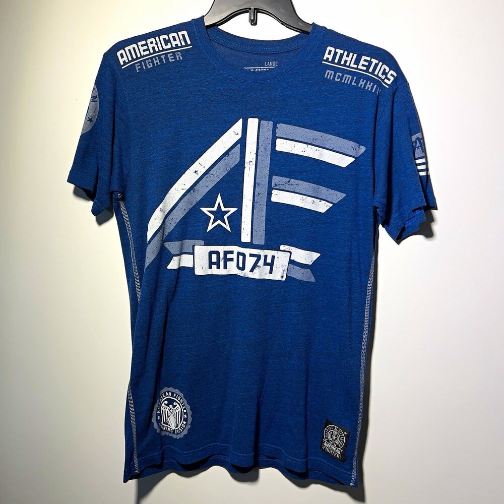 American Fighter Men's Blue Graphic Print Crew Neck Short Sleeve T-Shirt Size L
